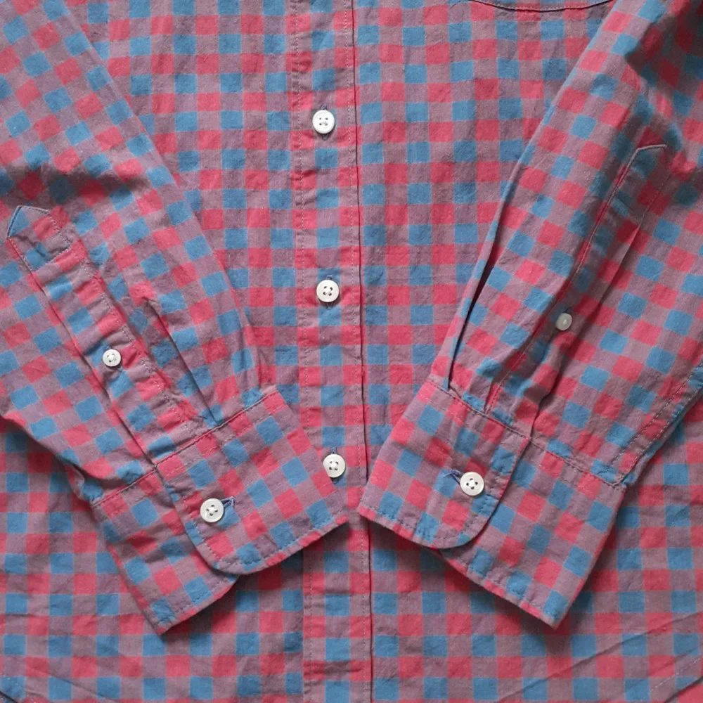 J. Crew Slim Untucked Organic Cotton Check Plaid Button Down Red Blue Size S